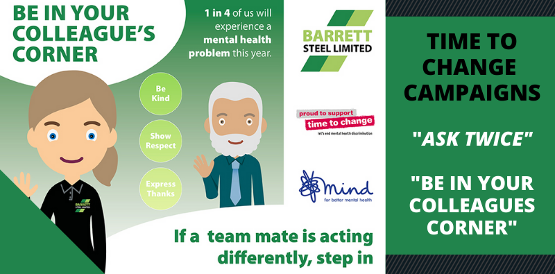 Barrett Steel launch Time for Change campaigns ‘Be In Your Colleague’s Corner’ and ‘Ask Twice’.