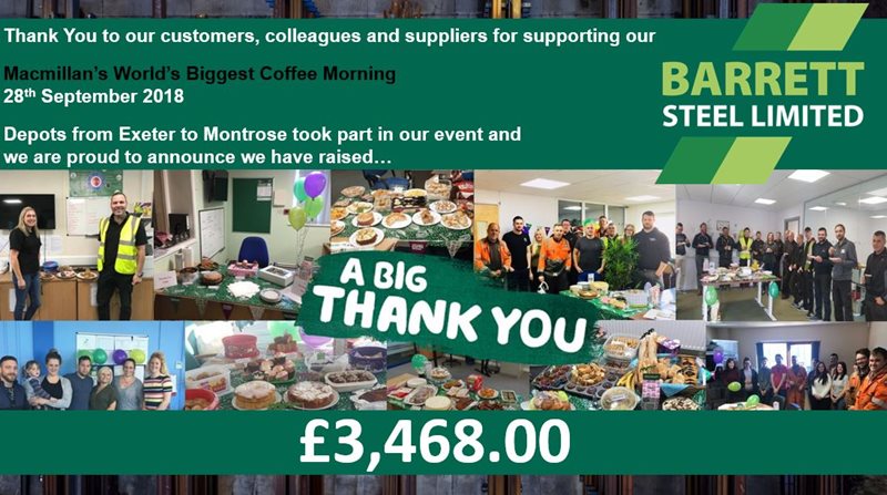 Barrett Steel Limited raise £3,468 for Macmillans Biggest Coffee Morning